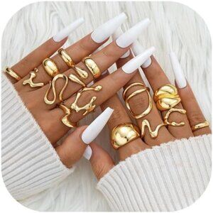 Chic & Unique 15pcs Gold Ring Collection - Statement Jewelry for Every Occasion